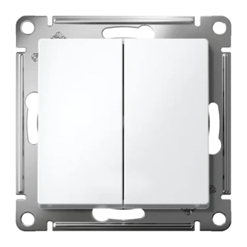 Выключатель двухклавишный кнопочный Atlasdesign 10А, белый