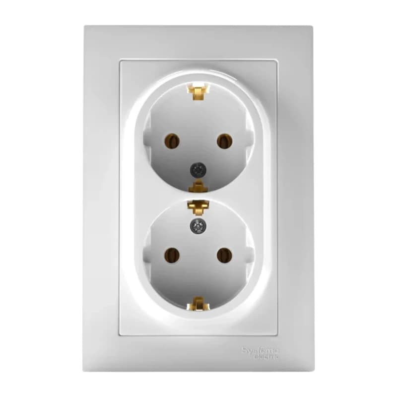 Розетка двойная с заземлением в сборе Atlasdesign 16А, белый