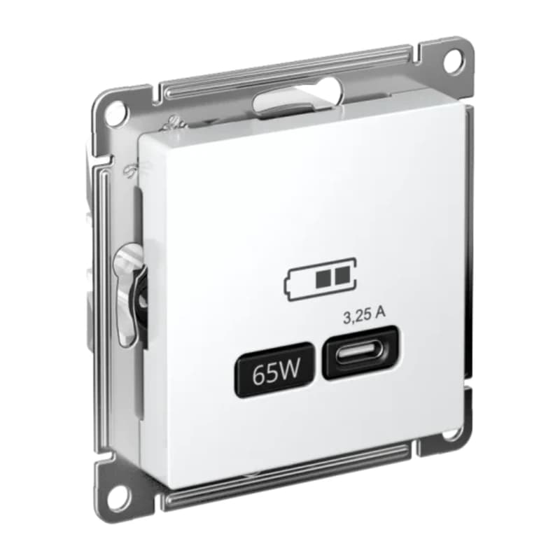 Розетка USB для зарядки Atlasdesign тип-C 65W высокоскор.заряд. QC, PD, белый