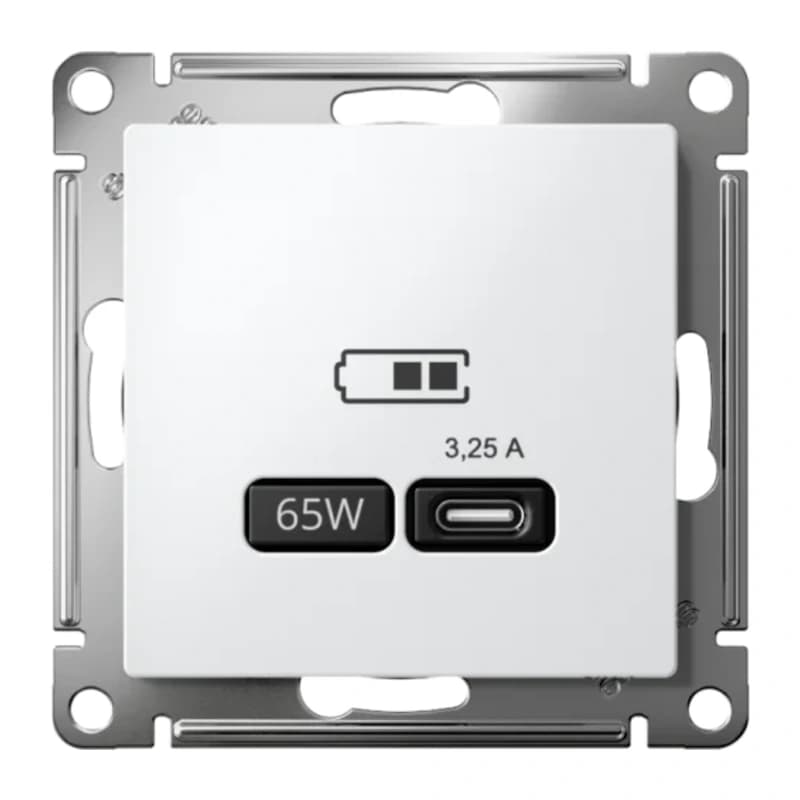 Розетка USB для зарядки Atlasdesign тип-C 65W высокоскор.заряд. QC, PD, белый
