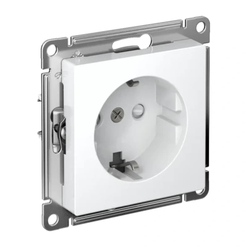 Розетка с заземлением со шторками Atlasdesign 16А, быстрозажим. клем., белый