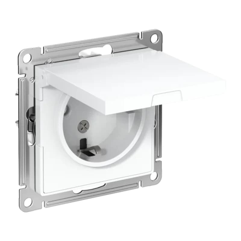 Розетка с заземлением со шторками и крышкой Atlasdesign 16А IP20, белый