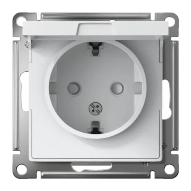 Розетка с заземлением со шторками и крышкой Atlasdesign 16А IP20, белый