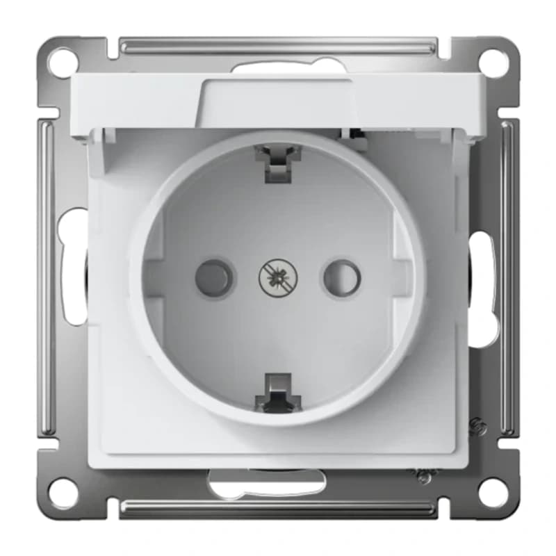 Розетка с заземлением со шторками и крышкой Atlasdesign 16А IP20, быстрозажим. клем., белый