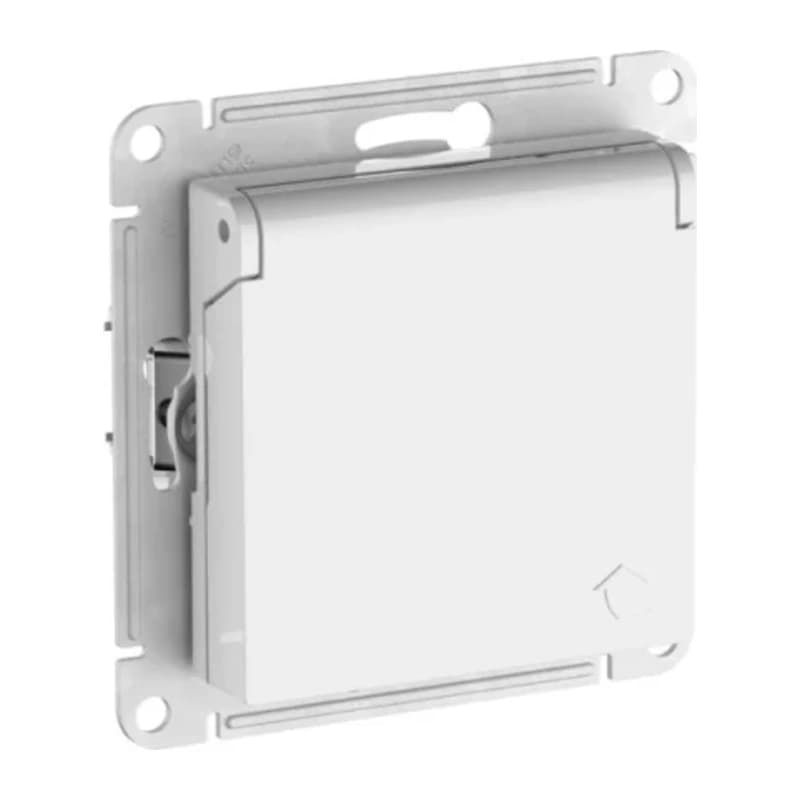 Розетка с заземлением со шторками и крышкой Atlasdesign 16А IP20, быстрозажим. клем., белый