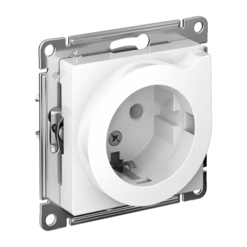 Розетка с заземлением со шторками с выталкивателем Atlasdesign 16А, винтовой зажим, белый