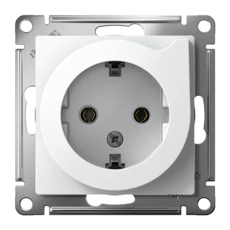 Розетка с заземлением со шторками с выталкивателем Atlasdesign 16А, винтовой зажим, белый