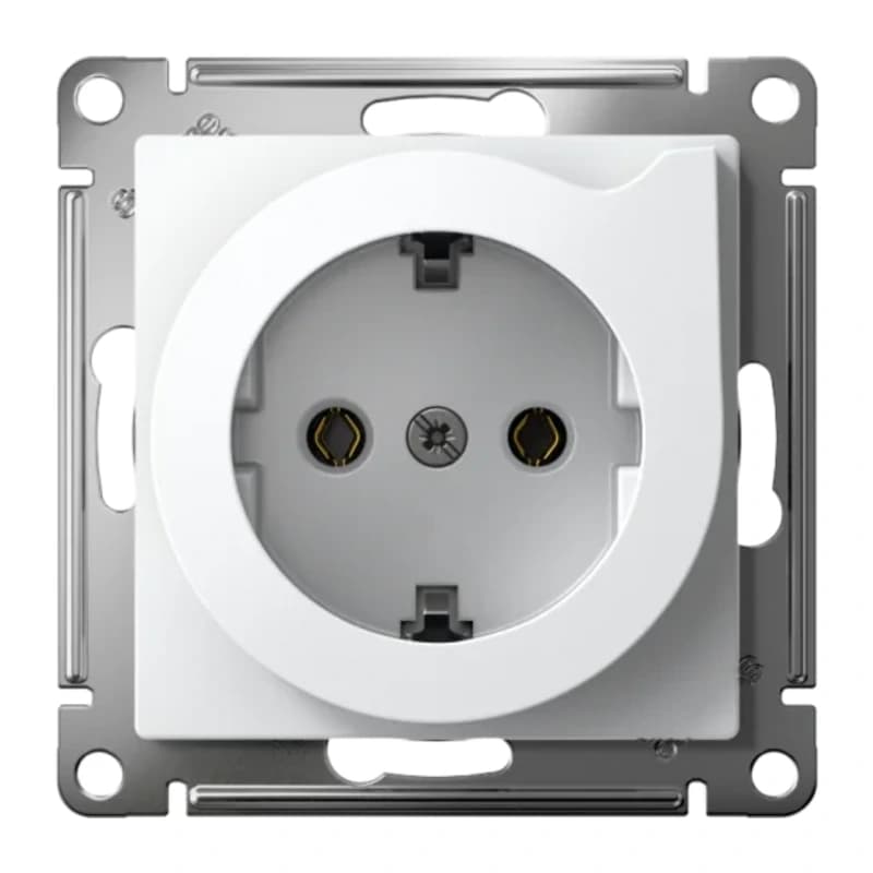 Розетка с заземлением со шторками с выталкивателем Atlasdesign 16А, быстрозажим. клем., белый