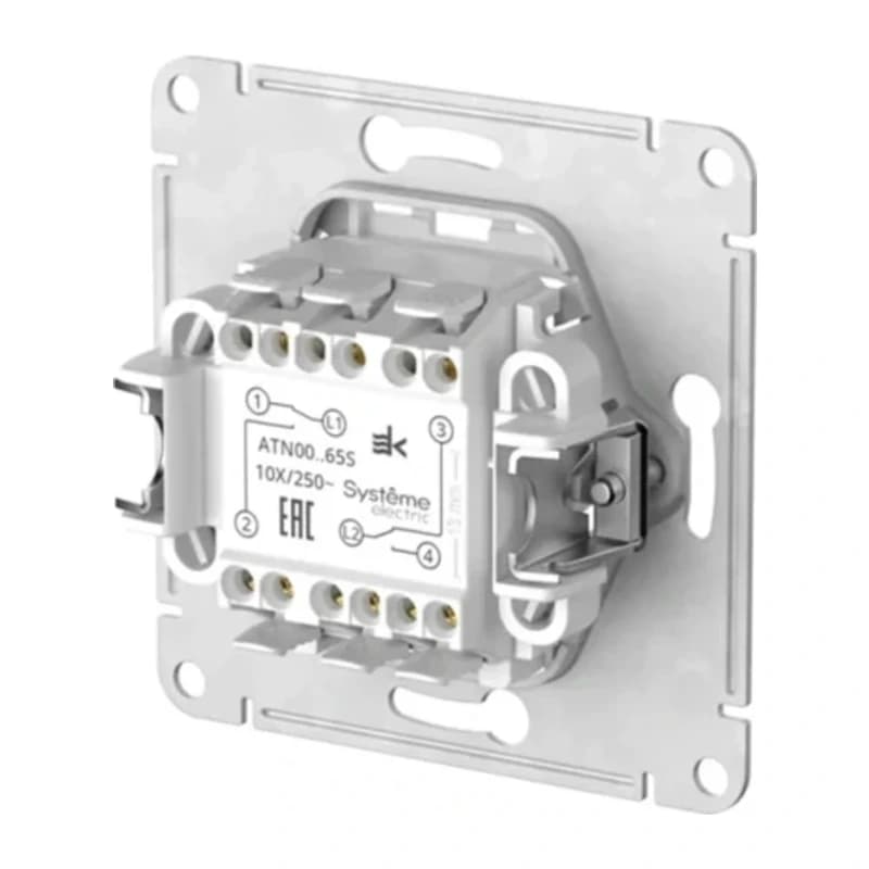 Выключатель двухклавишный проходной Schneider Atlasdesign 10А, быстрозажим. клем., белый
