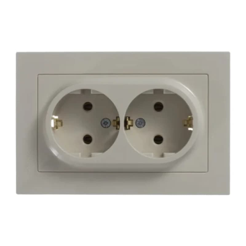 Розетка двойная с заземлением в сборе Atlasdesign 16А, бежевый