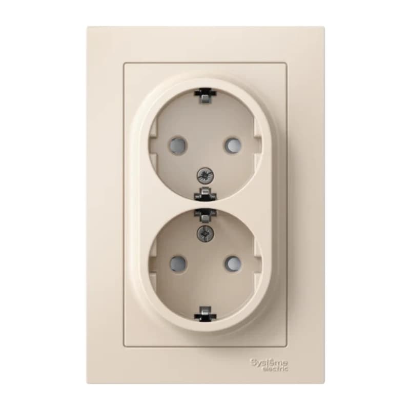 Розетка двойная с заземлением со шторками в сборе Atlasdesign 16А, бежевый