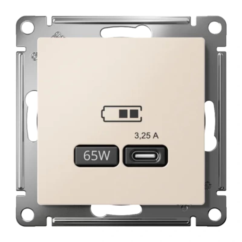 Розетка USB для зарядки Atlasdesign тип-C 65W высокоскор.заряд. QC, PD, бежевый
