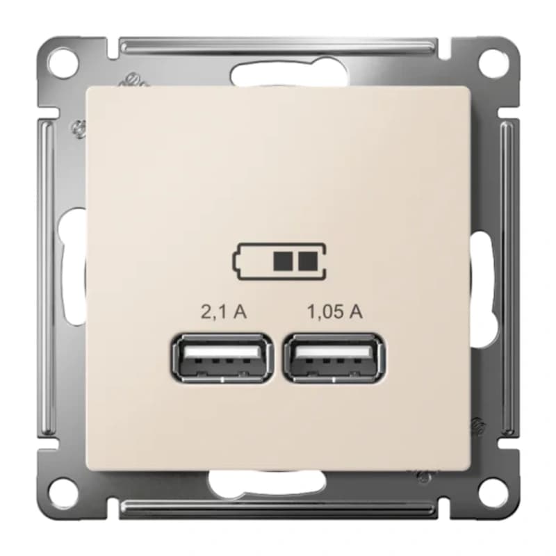 Розетка USB двойная для зарядки Atlasdesign 2,1А, бежевый