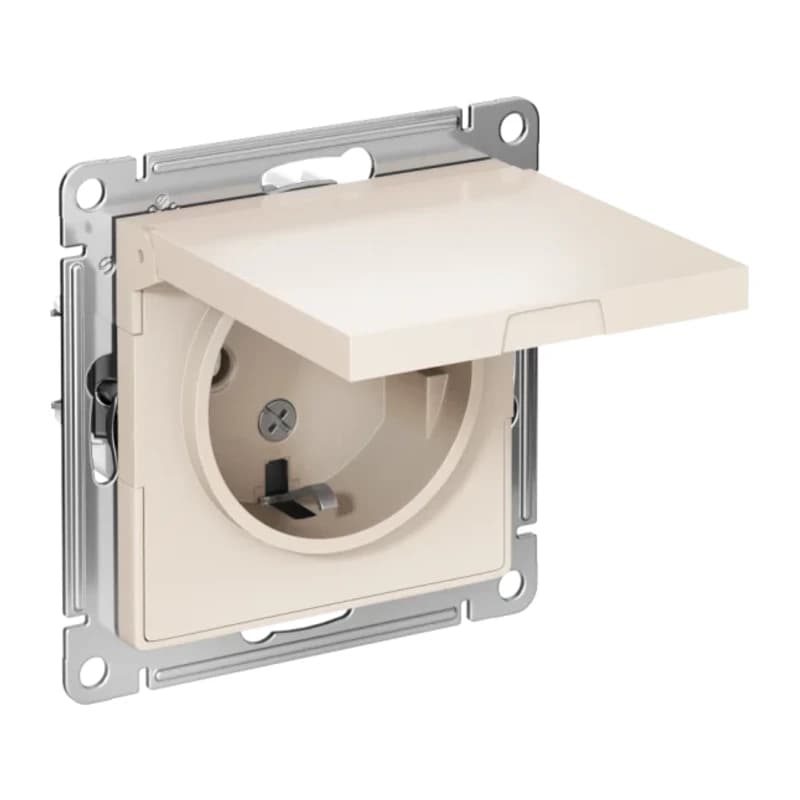 Розетка с заземлением со шторками и крышкой Atlasdesign 16А IP20, бежевый