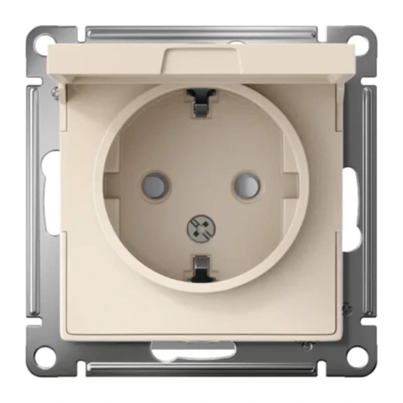 Розетка с заземлением со шторками и крышкой Atlasdesign 16А IP20, бежевый
