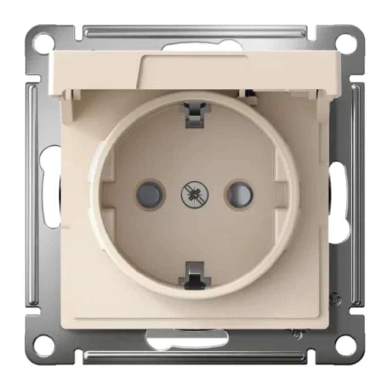Розетка с заземлением со шторками и крышкой Atlasdesign 16А IP20, быстрозажим. клем., бежевый