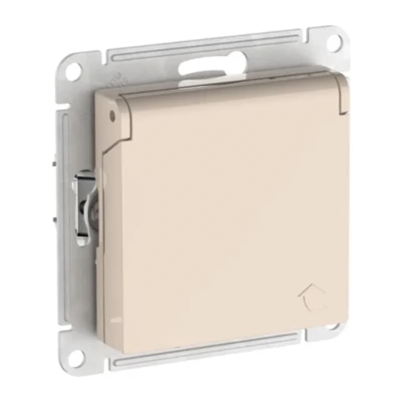 Розетка с заземлением со шторками и крышкой Atlasdesign 16А IP20, быстрозажим. клем., бежевый