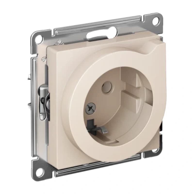 Розетка с заземлением со шторками Atlasdesign 16А, винтовой зажим, бежевый