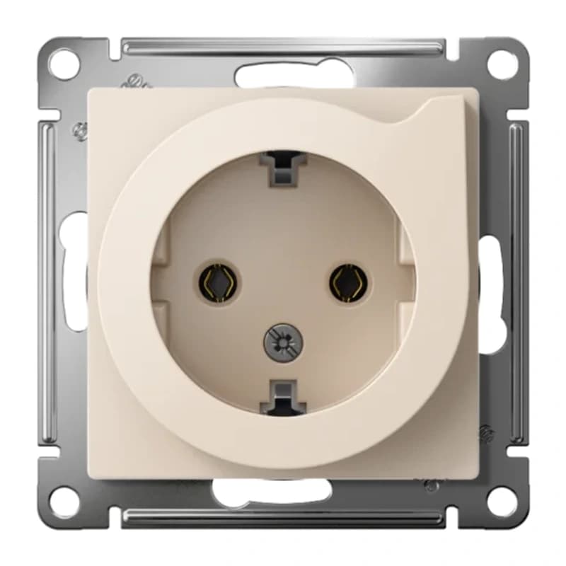 Розетка с заземлением со шторками Atlasdesign 16А, винтовой зажим, бежевый