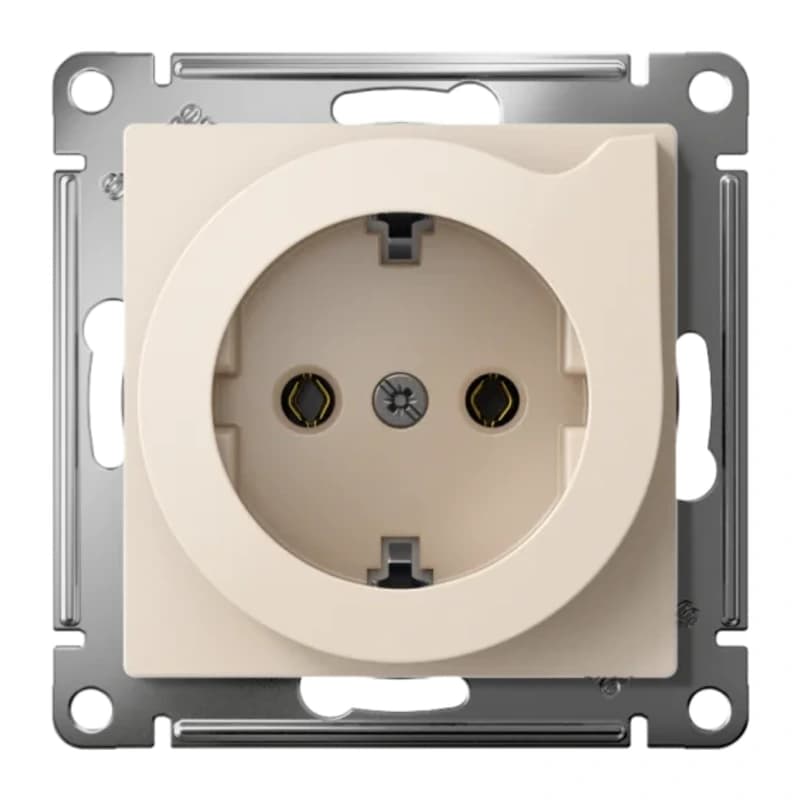 Розетка с заземлением со шторками Atlasdesign 16А, быстрозажим. клем., бежевый