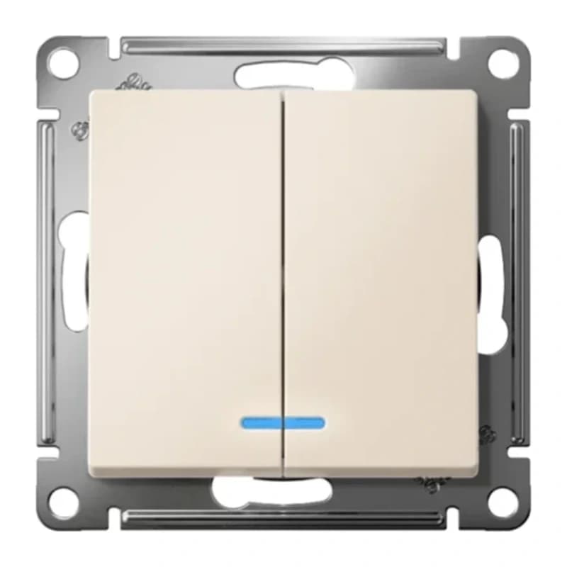 Выключатель двухклавишный с подсветкой Schneider Atlasdesign 10А, бежевый