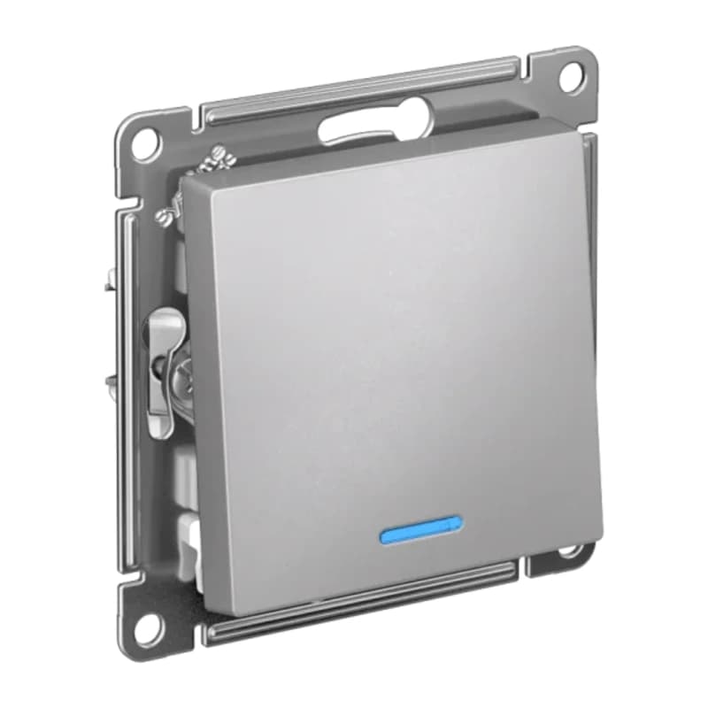 Выключатель одноклавишный с подсветкой Schneider Atlasdesign 10А, быстрозажим. клем., алюминий