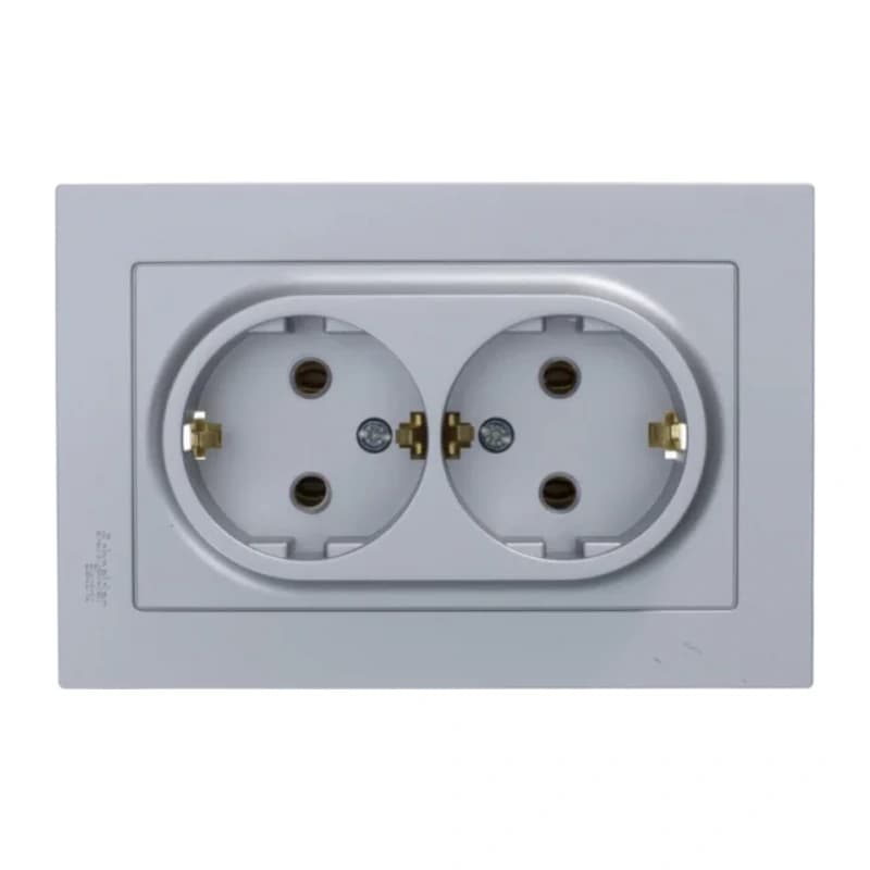 Розетка двойная с заземлением в сборе Atlasdesign 16А, алюминий