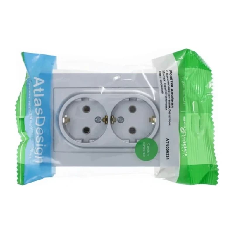 Розетка двойная с заземлением в сборе Atlasdesign 16А, алюминий