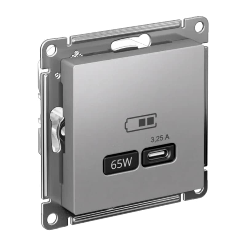 Розетка USB для зарядки Atlasdesign тип-C 65W высокоскор.заряд. QC, PD, алюминий