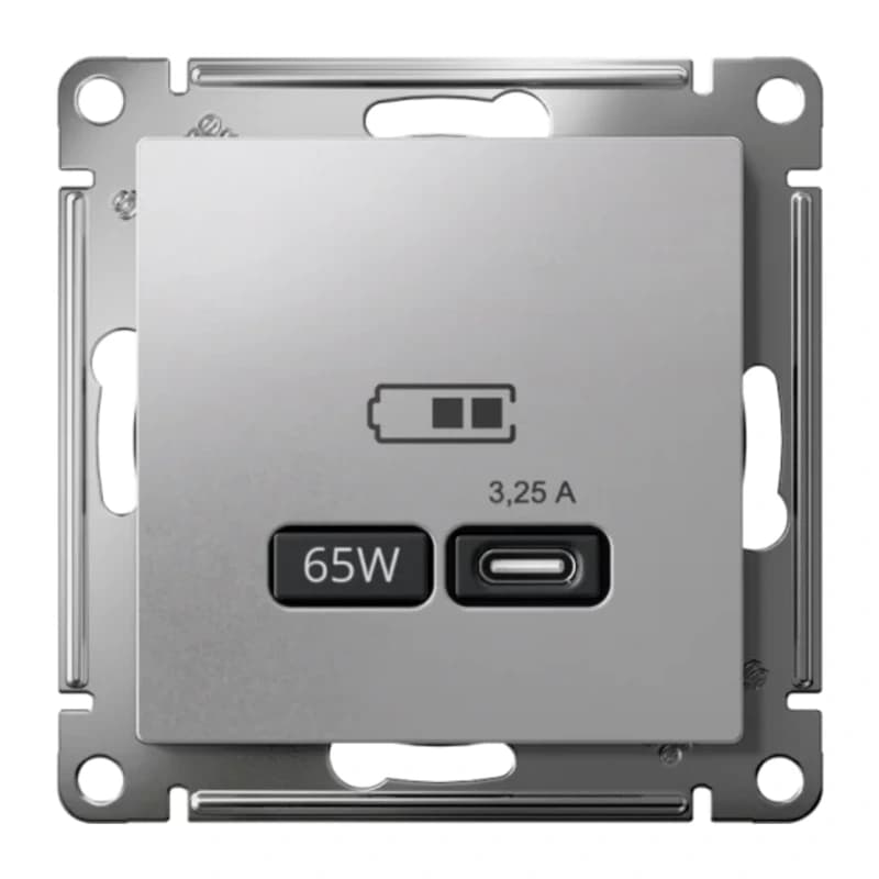 Розетка USB для зарядки Atlasdesign тип-C 65W высокоскор.заряд. QC, PD, алюминий