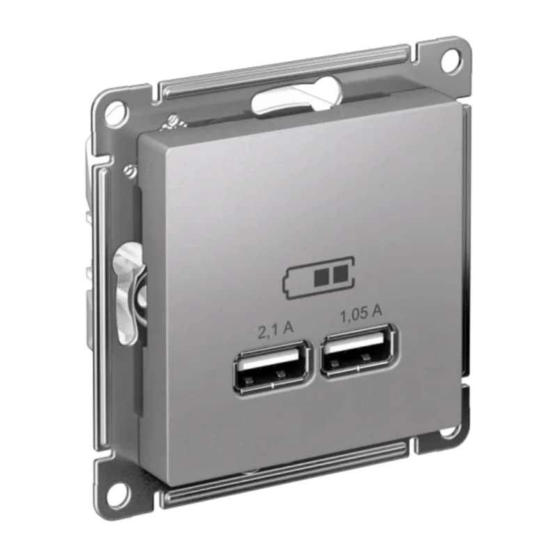 Розетка USB двойная для зарядки Atlasdesign 2,1А, алюминий
