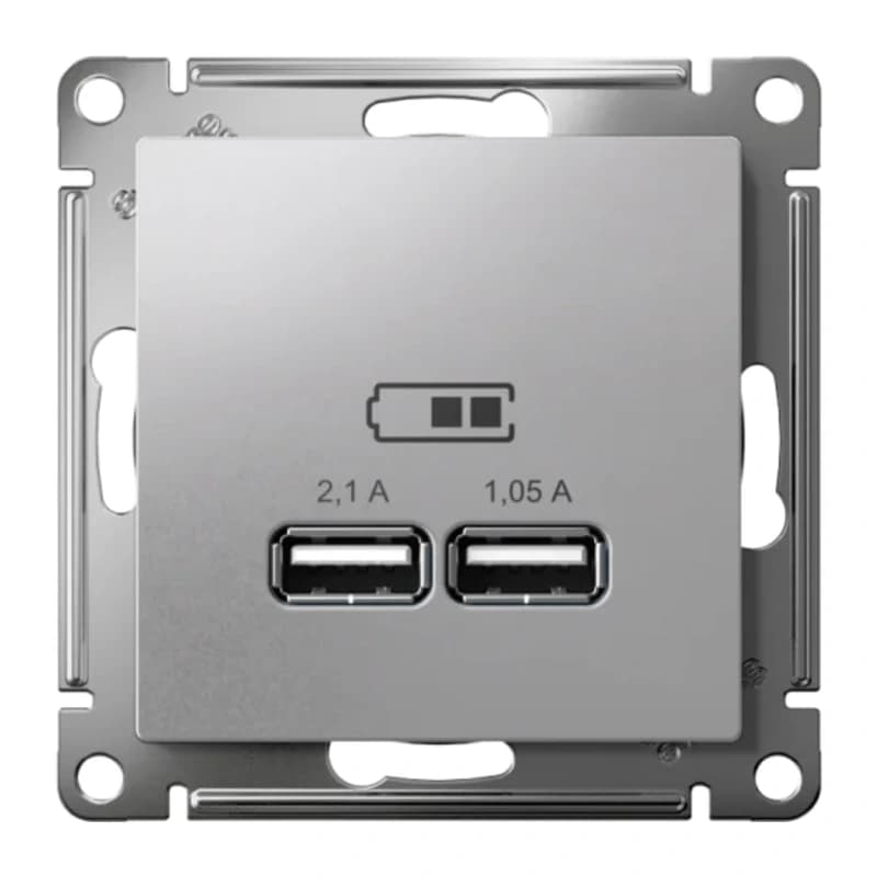 Розетка USB двойная для зарядки Atlasdesign 2,1А, алюминий