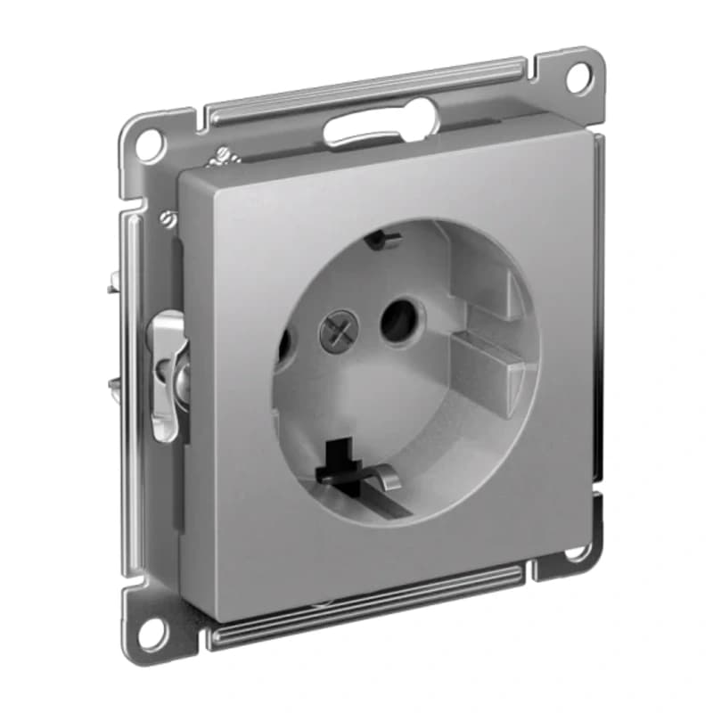 Розетка с заземлением Atlasdesign 16А, быстрозажим. клем., алюминий