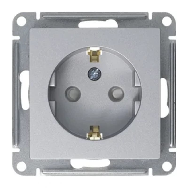 Розетка с заземлением со шторками Atlasdesign 16А, алюминий