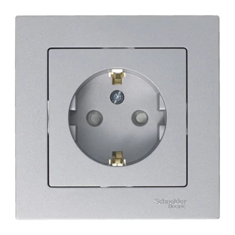 Розетка с заземлением со шторками Atlasdesign 16А, алюминий