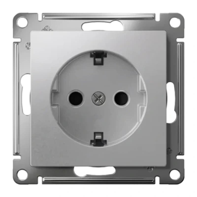 Розетка с заземлением со шторками Atlasdesign 16А, быстрозажим. клем., алюминий