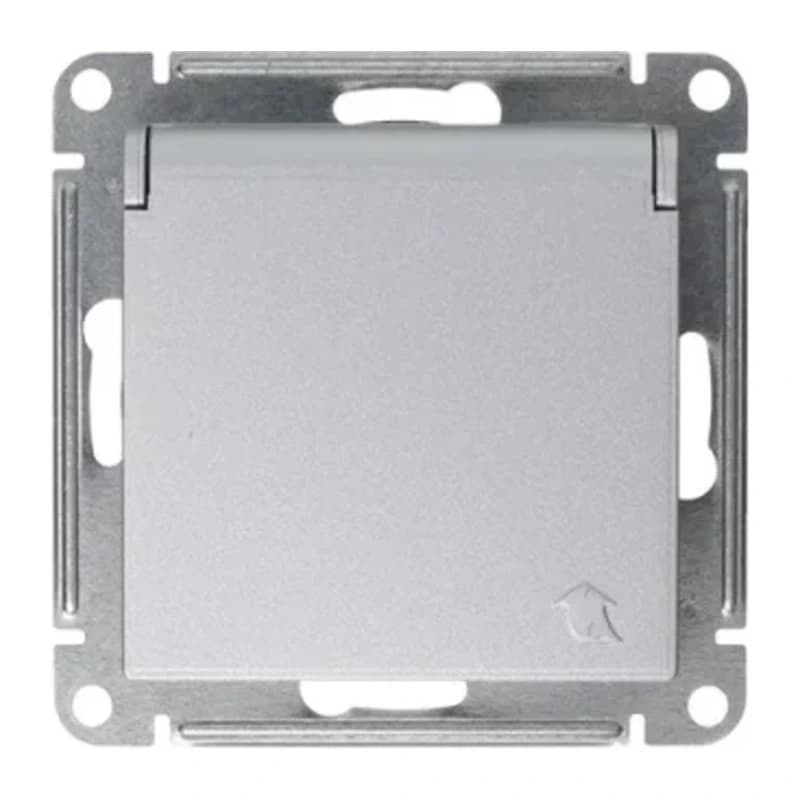 Розетка с заземлением со шторками и крышкой Atlasdesign 16А IP20, алюминий