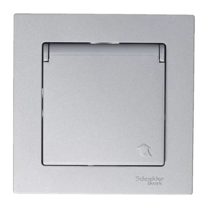 Розетка с заземлением со шторками и крышкой Atlasdesign 16А IP20, алюминий