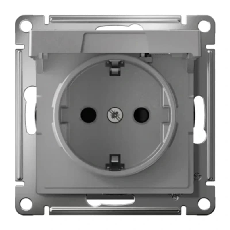 Розетка с заземлением со шторками и крышкой Atlasdesign 16А IP20, быстрозажим. клем., алюминий
