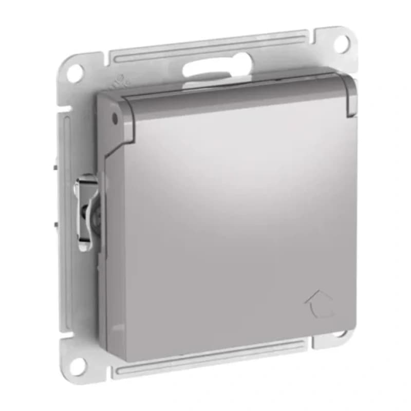 Розетка с заземлением со шторками и крышкой Atlasdesign 16А IP20, быстрозажим. клем., алюминий