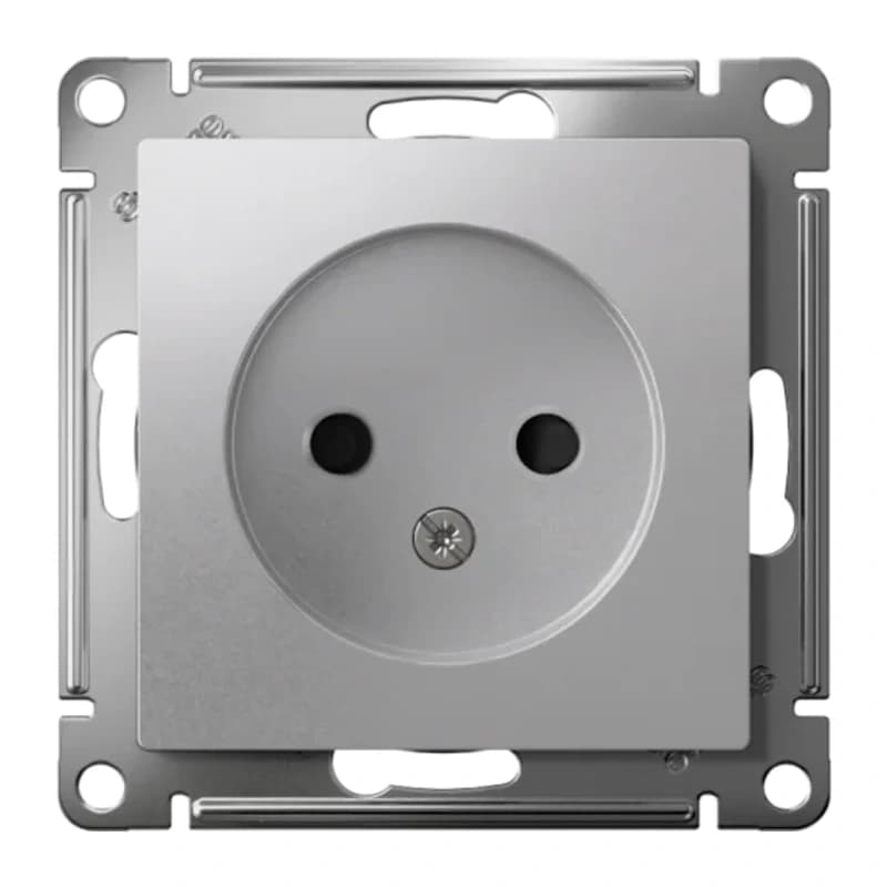 Розетка без заземления со шторками Atlasdesign 16А, алюминий