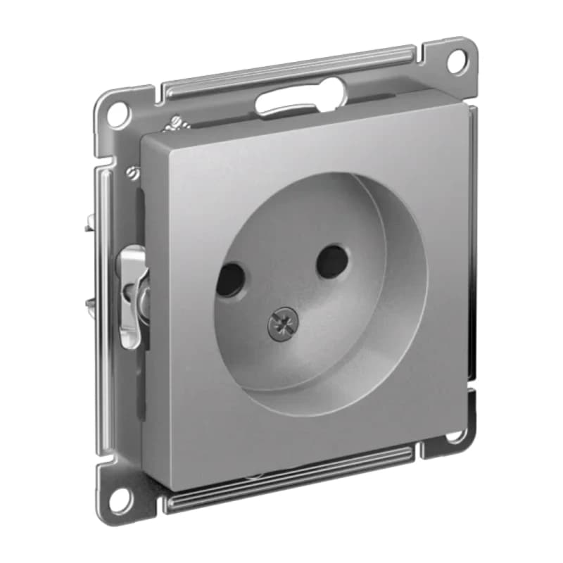 Розетка без заземления со шторками Atlasdesign 16А, алюминий