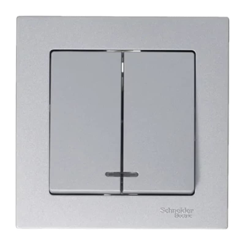 Выключатель двухклавишный с подсветкой Schneider Atlasdesign 10А, алюминий