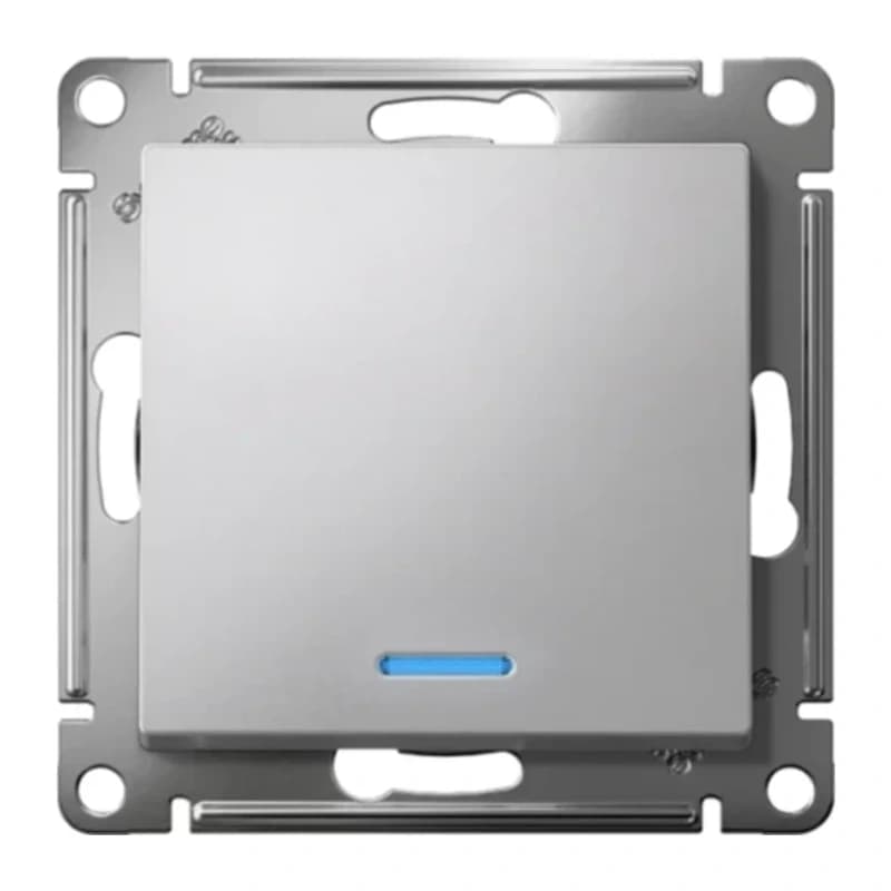 Выключатель одноклавишный проходной с подсветкой Schneider Atlasdesign 10А, алюминий