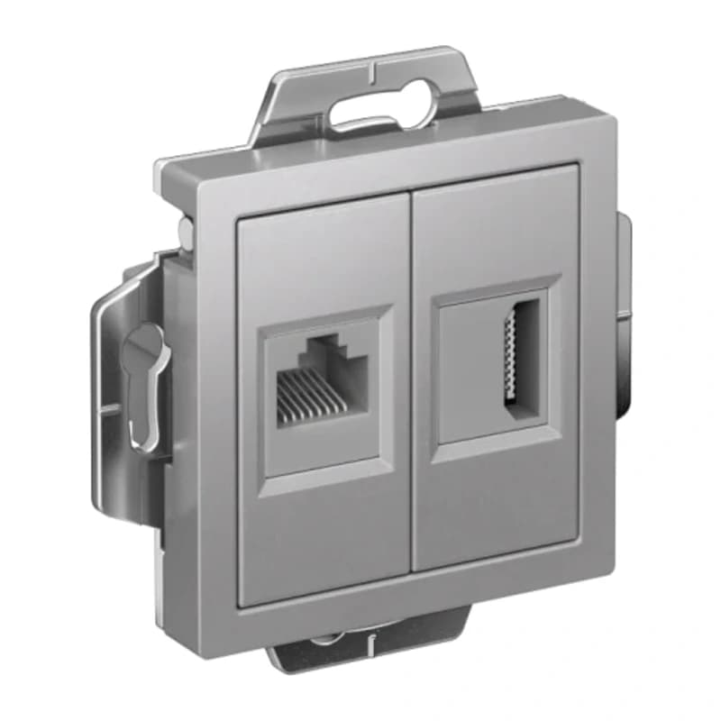 Розетка HDMI + интернет розетка 5 кат., Atlasdesign, алюминий