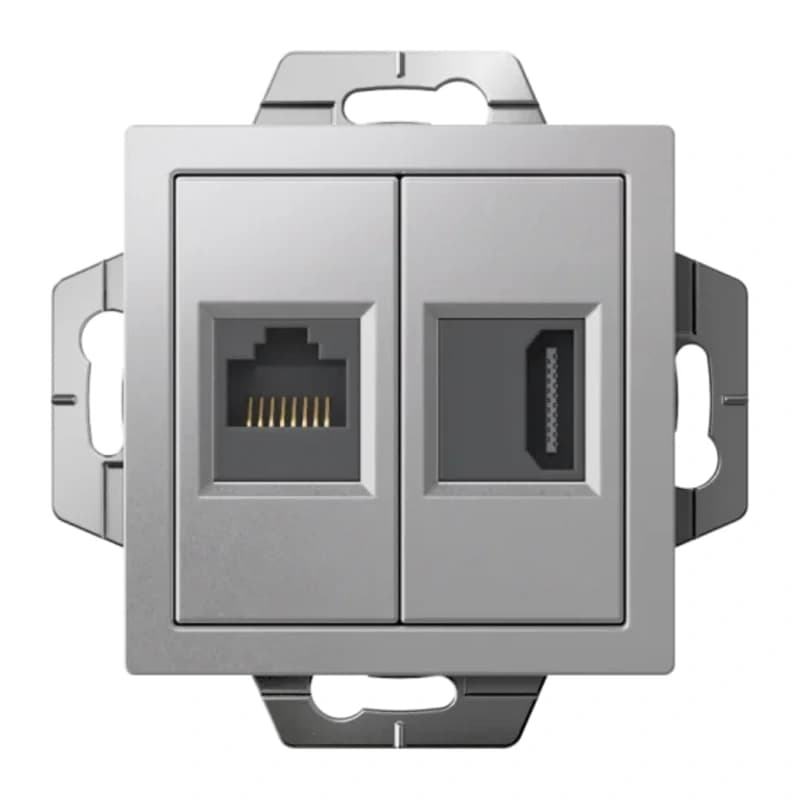Розетка HDMI + интернет розетка 5 кат., Atlasdesign, алюминий