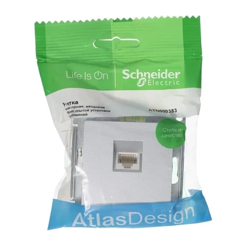 Розетка компьютерная одинарная Atlasdesign RJ45 5 кат., алюминий