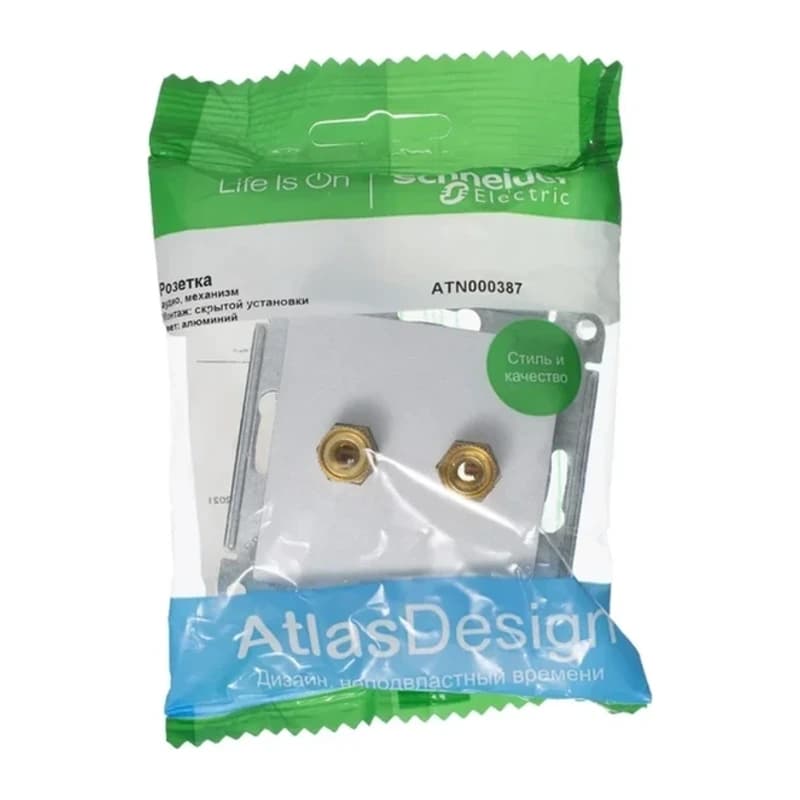 Розетка акустическая двойная Schneider Atlasdesign, алюминий