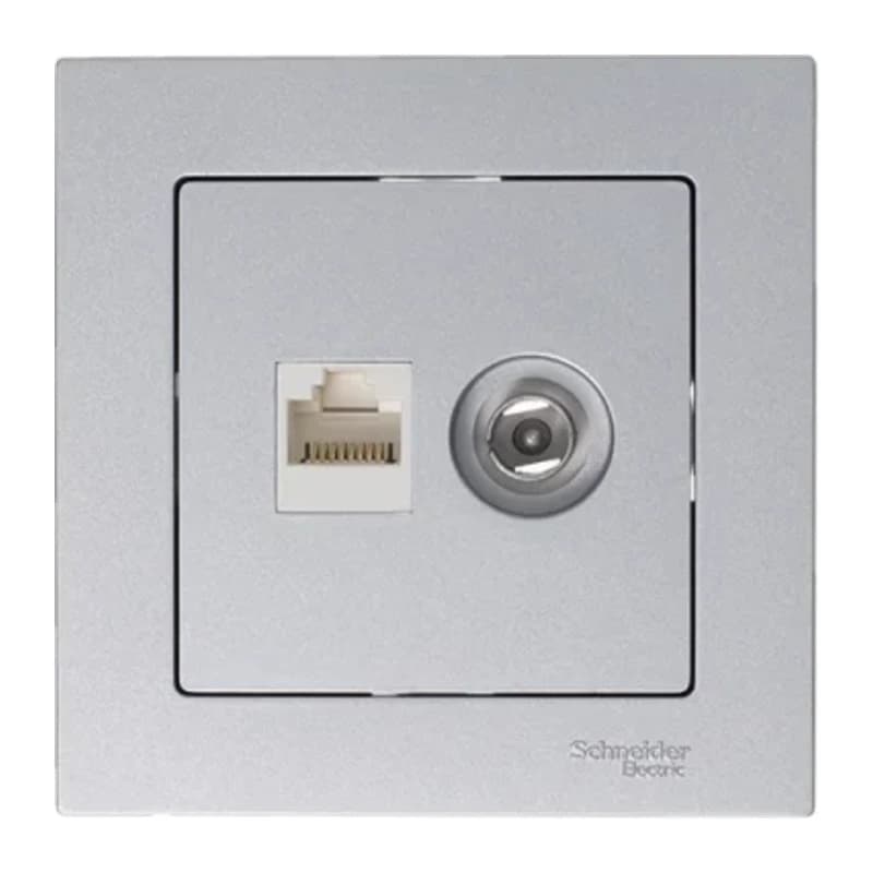Розетка TV и интернет розетка Schneider Atlasdesign RJ 45, 5 кат., алюминий
