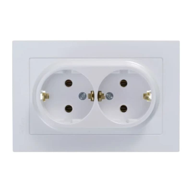 Розетка двойная с заземлением в сборе Atlasdesign 16А, жемчуг